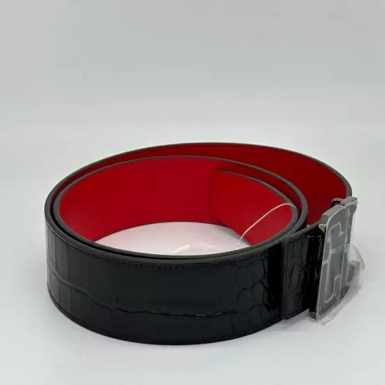 Christian Louboutin HAPPY RUI CL Logo Reversible Croc Leather Belt Black $550