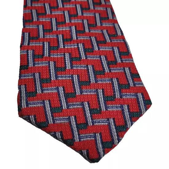 Spauldings Chicago Red Green Blue Stair Pattern Professional SILK 1980s Necktie