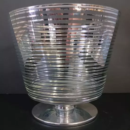 Bath And Body Works Sliver Striped Ribbon Glass Drop In Candle Holder 7.5"x6.5"