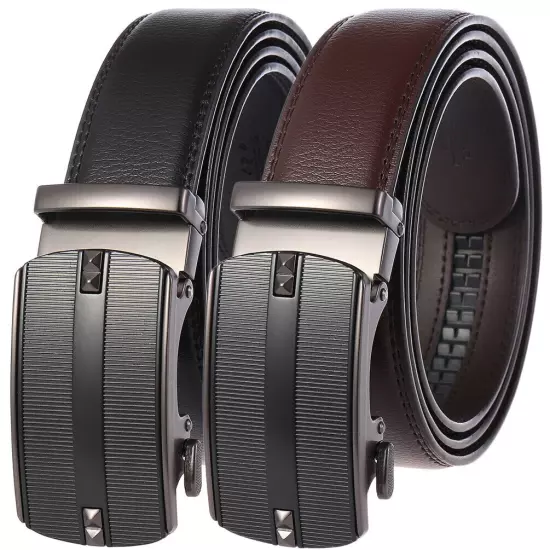 Luxury Men's Real Leather Belt Automatic Buckle Ratchet Waist Strap Jeans Dress