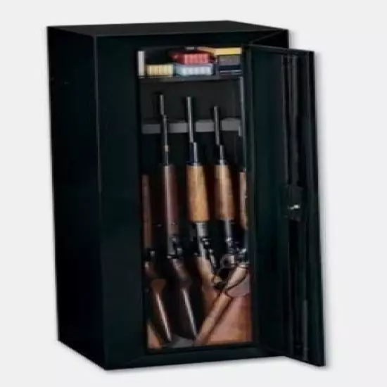 Black 10 Gun Security Cabinet Safe Storage Rifle Shotgun Steel Firearm Ammo Lock