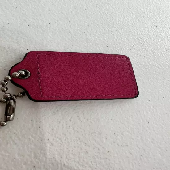 COACH Fushia Pink Leather 2.5" KEY FOB BAG CHARM KEYCHAIN Embossed Tag Handtag