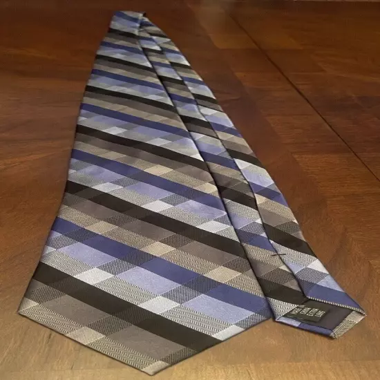 Joseph Abboud Blue Black Gray 100% Silk Men’s Neck Tie Made In China Extra Long