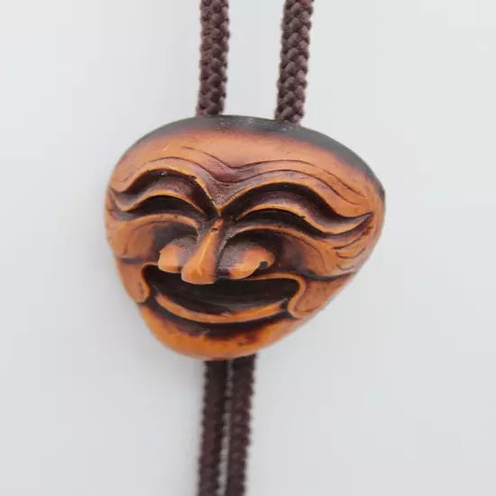 Vintage Korean Hahoetal Yangban Wood Look Face Mask Bolo Tie