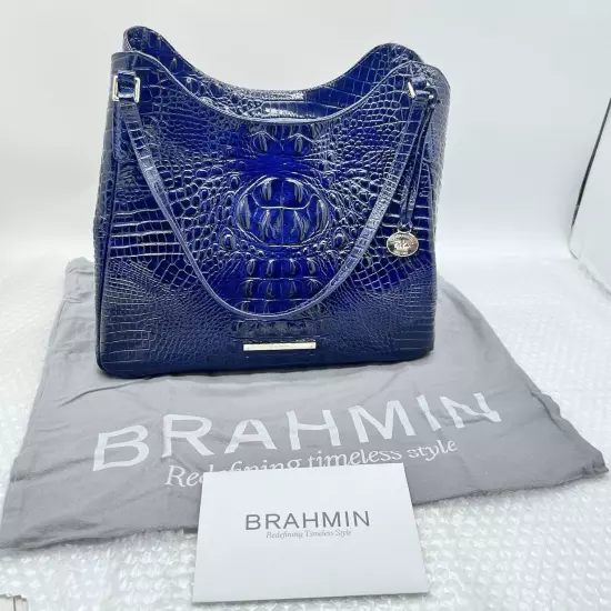 Brahmin Dayton Melbourne Shoulder Bag Dark Blue NWOT Registration /Dust Cover