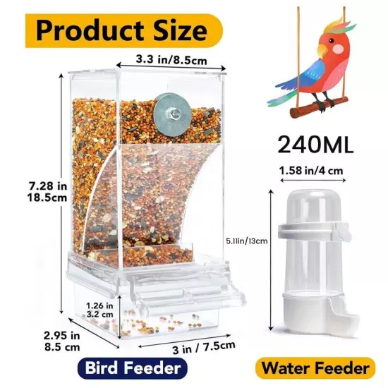 2X No Mess Bird Feeders Spill Bird Feeder for Cage Bird Water Dispenser4080