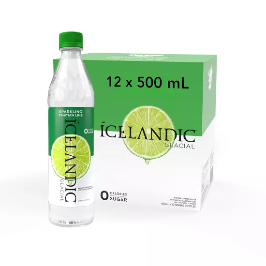 12 Count, Icelandic Glacial Sparkling Water, Tahitian Lime, 500 ml