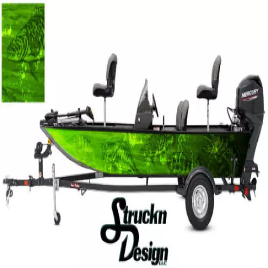 Graphic Pontoon Lime Wrap Musky Fishing Bass Boat Abstract Fish Decal Vinyl USA