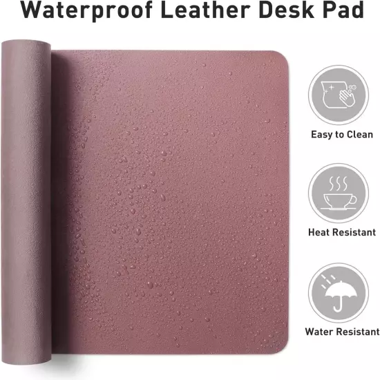 Non-Slip PU Leather Desk Pad, 31.5" x 15.7", Waterproof, Dark Pink