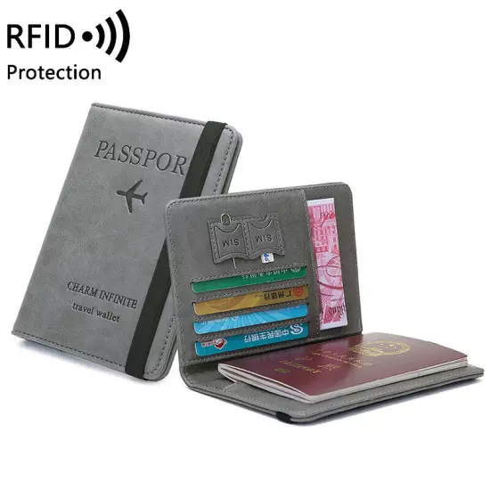 RFID Blocking Leather Passport ID Card Holder Pocket Travel Wallet Case Cover US