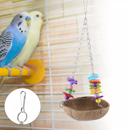 Bird Coconut Shell Swing Toy Wire Cage Hanging Chew Toy 