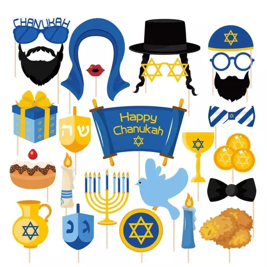 25Ct Hanukkah Party Photo Booth Props - Holiday Chanukah Party Decorations Su...