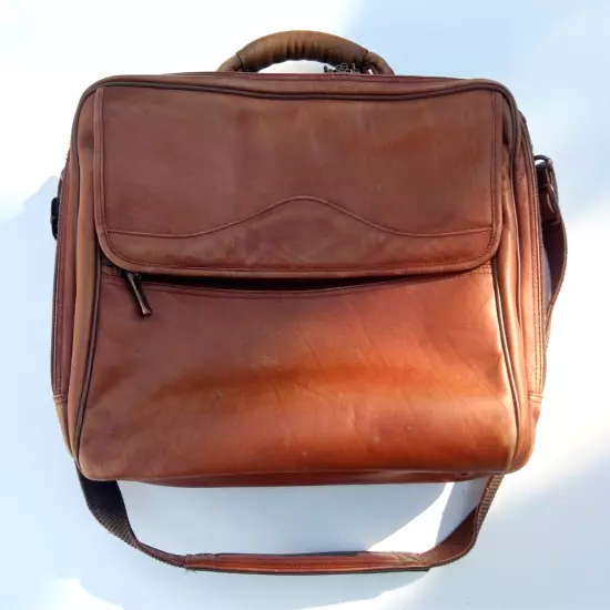 VINTAGE AVENUES AMERICA Messenger Briefcase Saddle Brown Leather READ