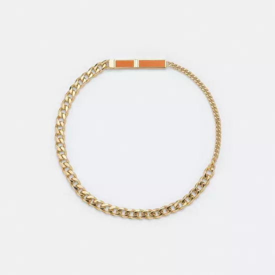 BOTTEGA VENETA ID orange enamel & gold plated silver chain bracelet Size Medium