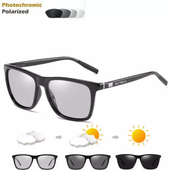 VEITHDIA HD Polarized Photochromic Sunglasses Men Aluminum Sport Driving Glasses