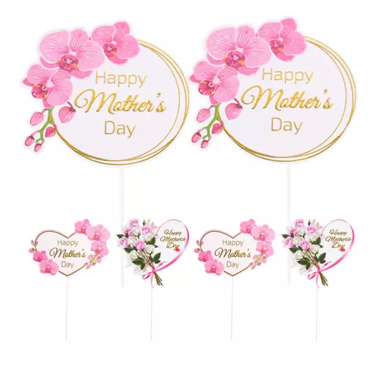 6pcs Mother's Day Cupcake Toppers Cake Insert Cards Topper Decor Decorations