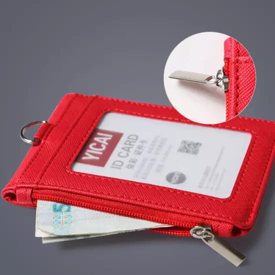 Leather 4-Slot ID Card Holder Badge Wallet Pocket W/ Retractable Neck Lany Ⓢ