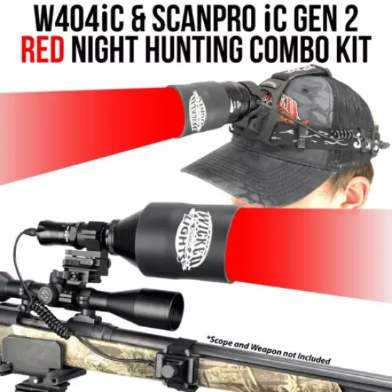 Wicked Lights W404iC & ScanPro iC GEN2 RED Night Hunting Light & Headlamp Kit