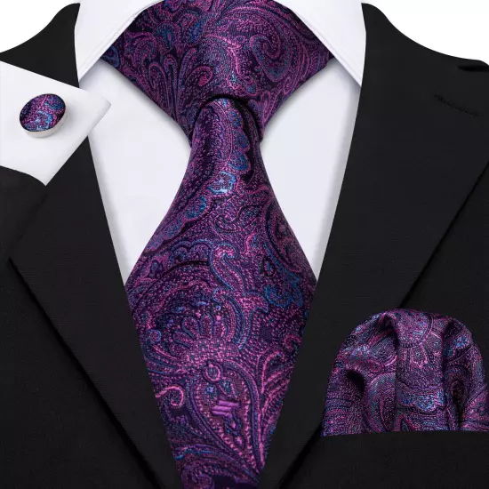 USA Mens Tie Striped Paisley Solid Paisley Necktie Hanky Cufflink Set Wedding