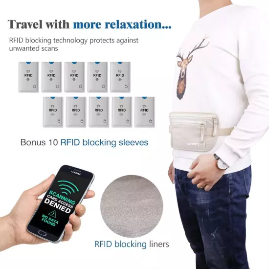 Travel Money Belt for Men Women RFID Blocking Concealed WaisColor: Beige