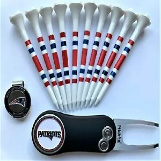 New England Patriots Golf Gift Pack Pitchfix Divot Tool Ball Markers Golf Tees