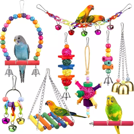 Bird Toys for Conures with Colorful Ladder Hammock Bird Cage Accerious Bird Perc