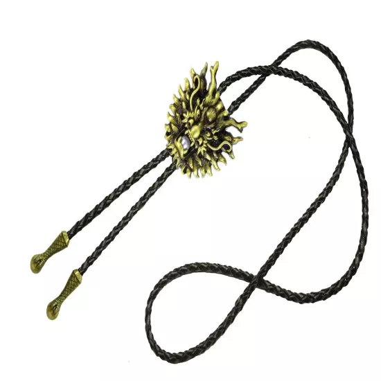 Moranse Dragon Design Cowboy Bolo Tie with Cowhide Rope G