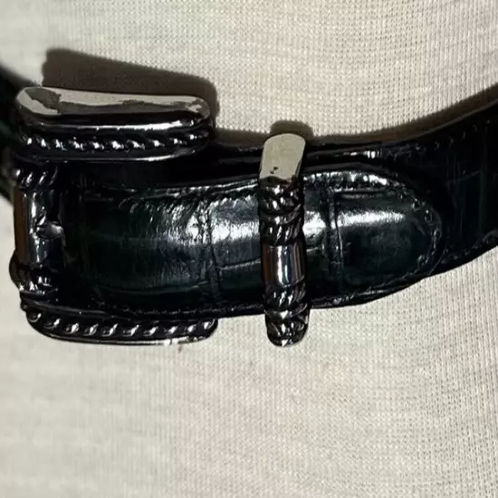 Vicenza SPORT Womens Calfskin Alligator Silver Tone Buckle Belt Size 28 - EUC