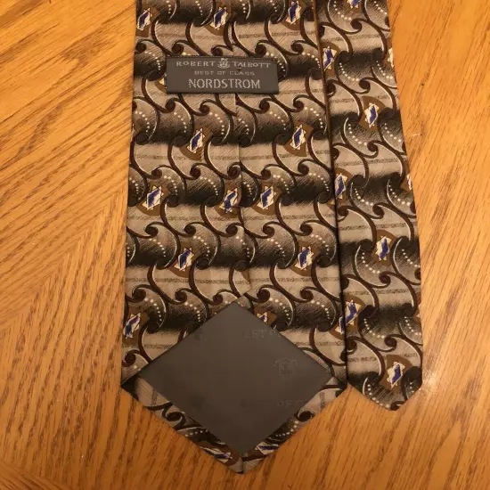 Robert Talbott Silk Tie, Best Of Class Brown Silver & Purple Geometric Design 