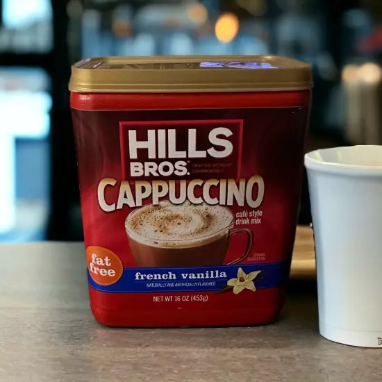 Hills Bros Cappuccino Fat Free French Vanilla Made with Sugar, 04/2023, 2 Pack