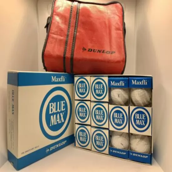 VINTAGE DUNLOP MAXFLI BLUE MAX GOLF BALLS W/ RED BAG~ 12 TOTAL SURLYN COVER NOS