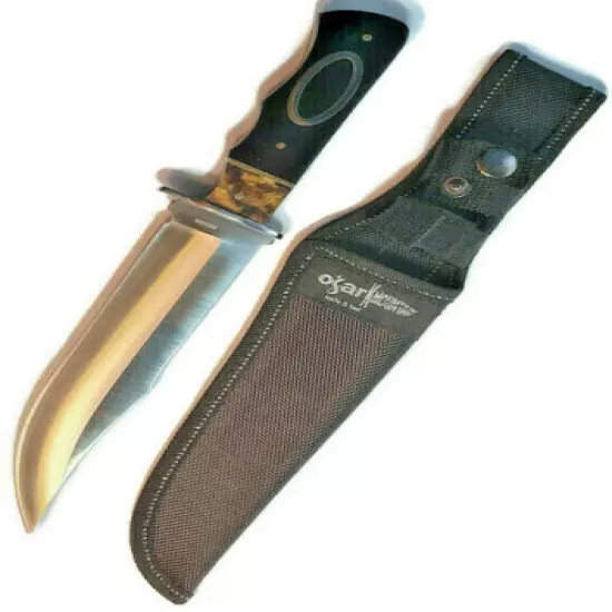 Ozark Mountain Fixed Blade 12" Knife A15 With Sheath Hunting Black/Brown Handle