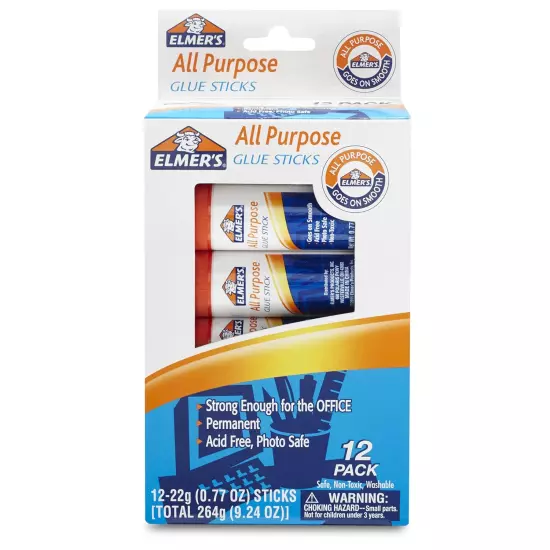 12-Count All-Purpose Glue Sticks, 22 Grams, Clear, Washable & Non-Toxic, Ideal f