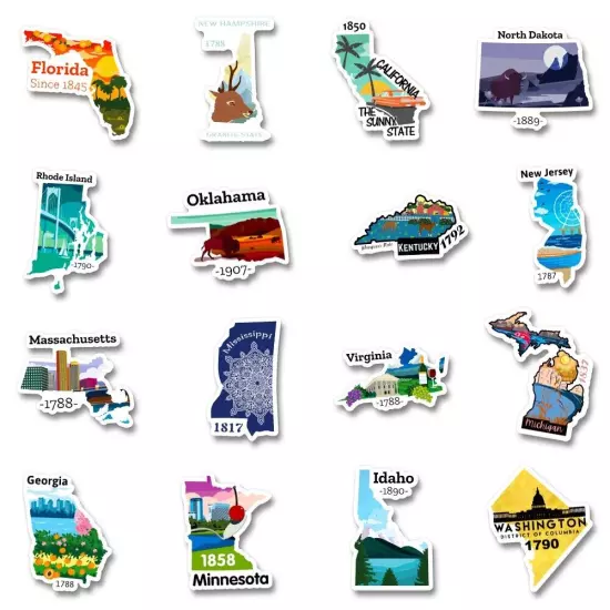 50 pcs Every USA State Stickers package For suitcases, bags, and a lot more