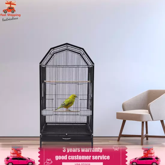 Black Large Bird Cage wit Rolling Stand Cockatiel Parakeet Finch Parrot Birdcage