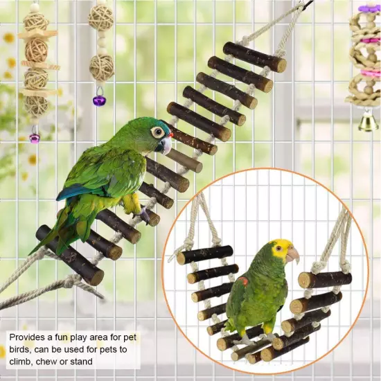 7pcs Bird Cage Toys Wood Swing Hanging Chewing Standing Toys Hanging Bell Birds