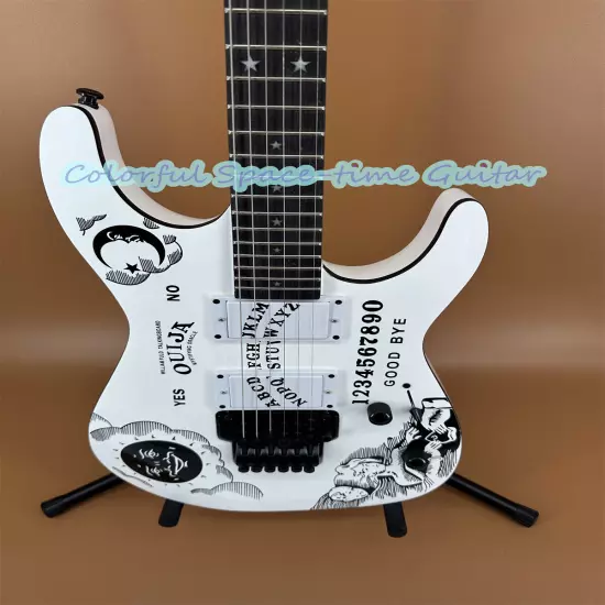 Solid ST Gloss White Ouija Electric Guitar Maple Neck Black Fretboard Fast Ship