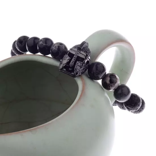 Charm Men Spartan Helmet Warrior Bracelet Natural Lava Stone Ajustable Bracelets