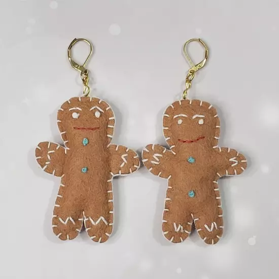 Gingerbread Man Dangle Earrings 3D Christmas Cookie Holiday Jewelry 2-3/8" New!