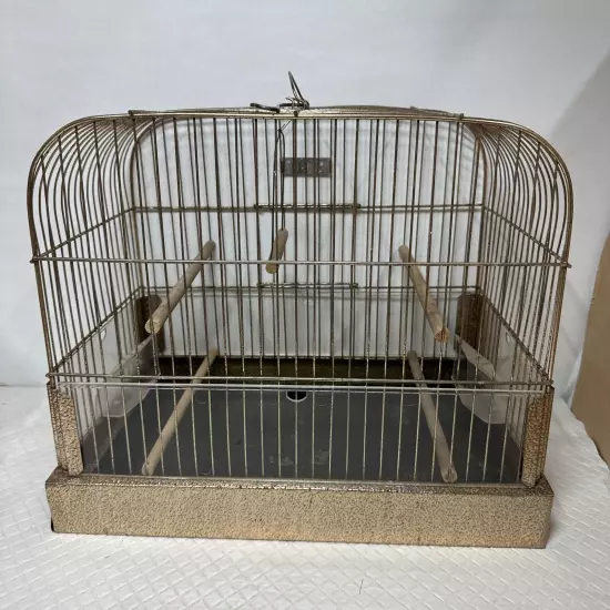 Vintage Crown Mid Century Art Deco Gold Chrome Bird Cage Peafowl Seed Catcher