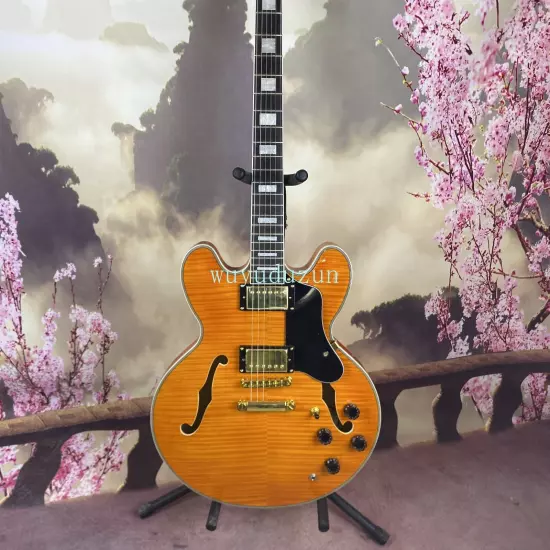 Customized ES335 Semi-hollow Electric Guitar Flame maple top HH pickup in stock