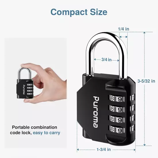 Puroma 2 Pack Combination Lock 4 Digit Locker Lock Outdoor Waterproof Padlock fo