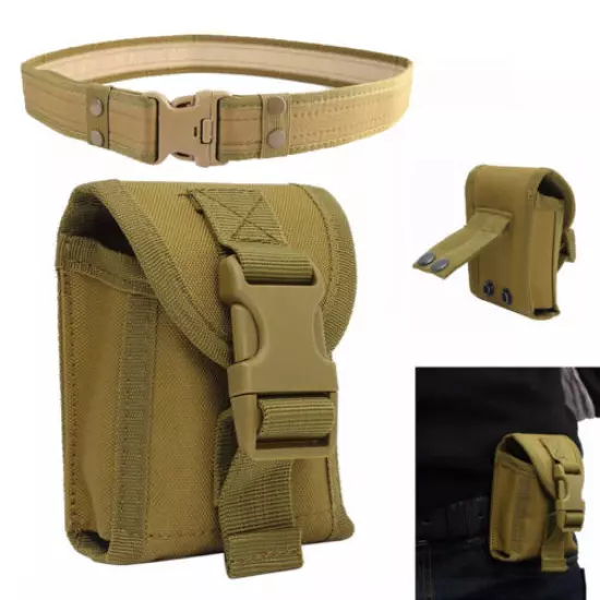 Tactical Molle Pouch Military Waist Pack Mobile Phone Case + Nylon Combat Belt