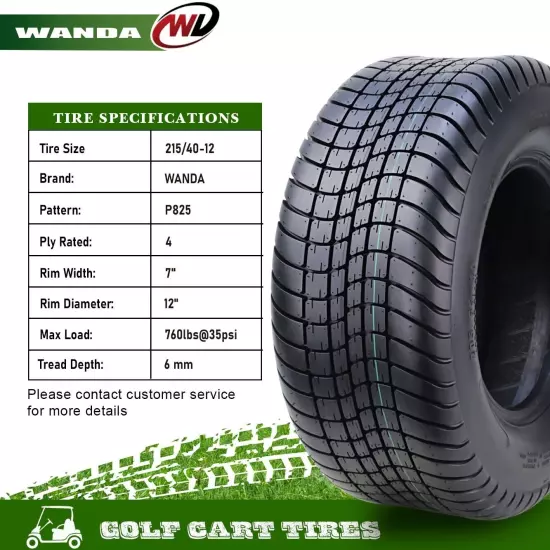 WANDA 215/40-12 Golf Cart ATV Tires 4 Ply 215/40x12 -Set 4 -14012