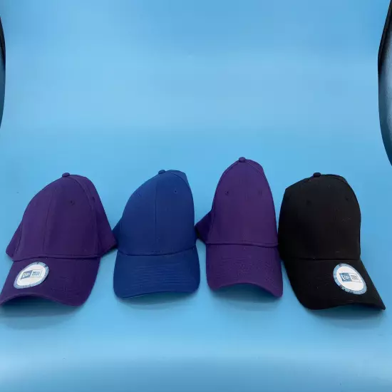 Lot of 4 Blank New Era Hats Flexfit Small Medium Black Blue Purple Baseball NEW