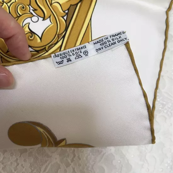 HERMÈS Scarf Carres 90 Gold White Silk Horse Pattern Women France