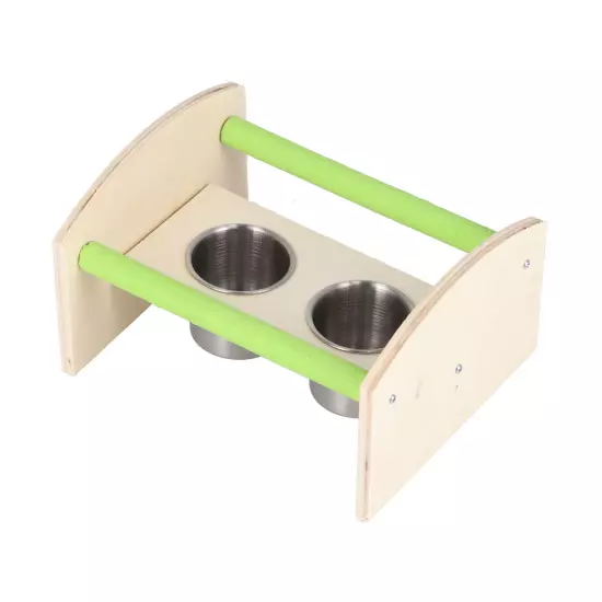  Wood Stand With 2 Stainless Steel Feeding Cup Playstand Training