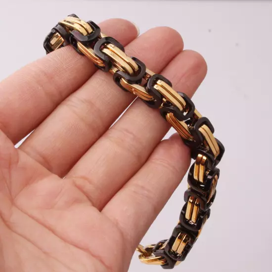 4/6/8mm Mens Womens Silver Gold Black Stainless Steel Byzantine Chain Bracelet