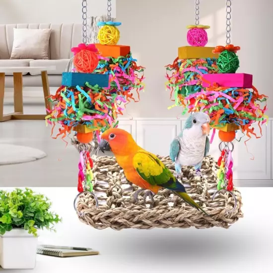 Parakeet Toys Bird Conure Birdcage Stands Foraging colorful 