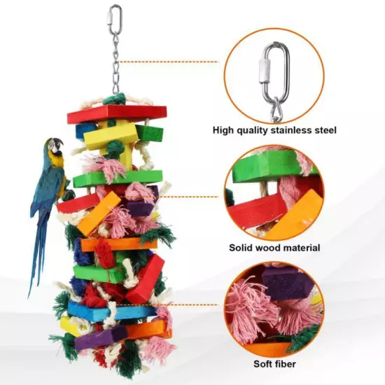 2 Pack Block Knots 9.7 inch Multicolored Natural Wooden Parrot Chewing Toy